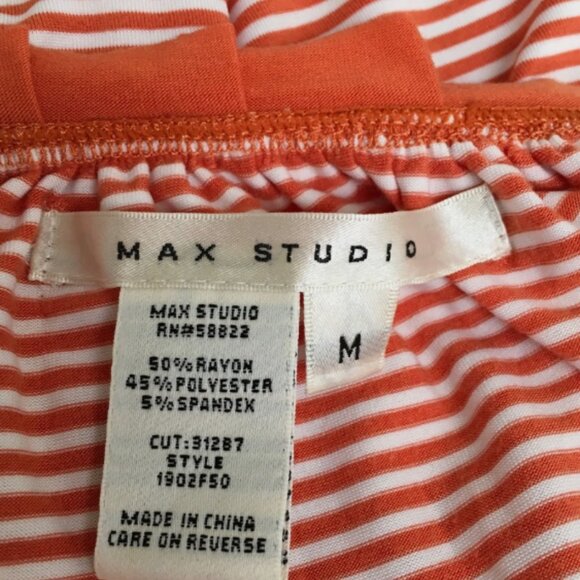 Max Studio Womens Sundress Orange White Stripe Stretch Ruffled Scoop Neck M - Picture 3 of 3
